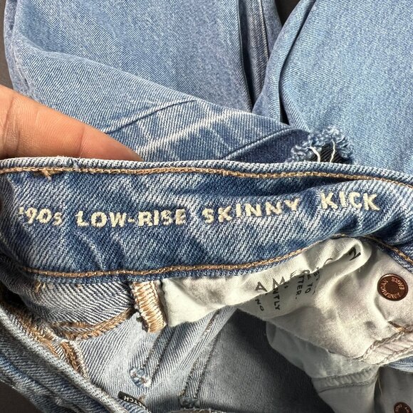 American Eagle Jean Women 27x30* 90s Low Rise Skinny Kick Boot Blue Denim Tag 0R - Picture 6 of 16
